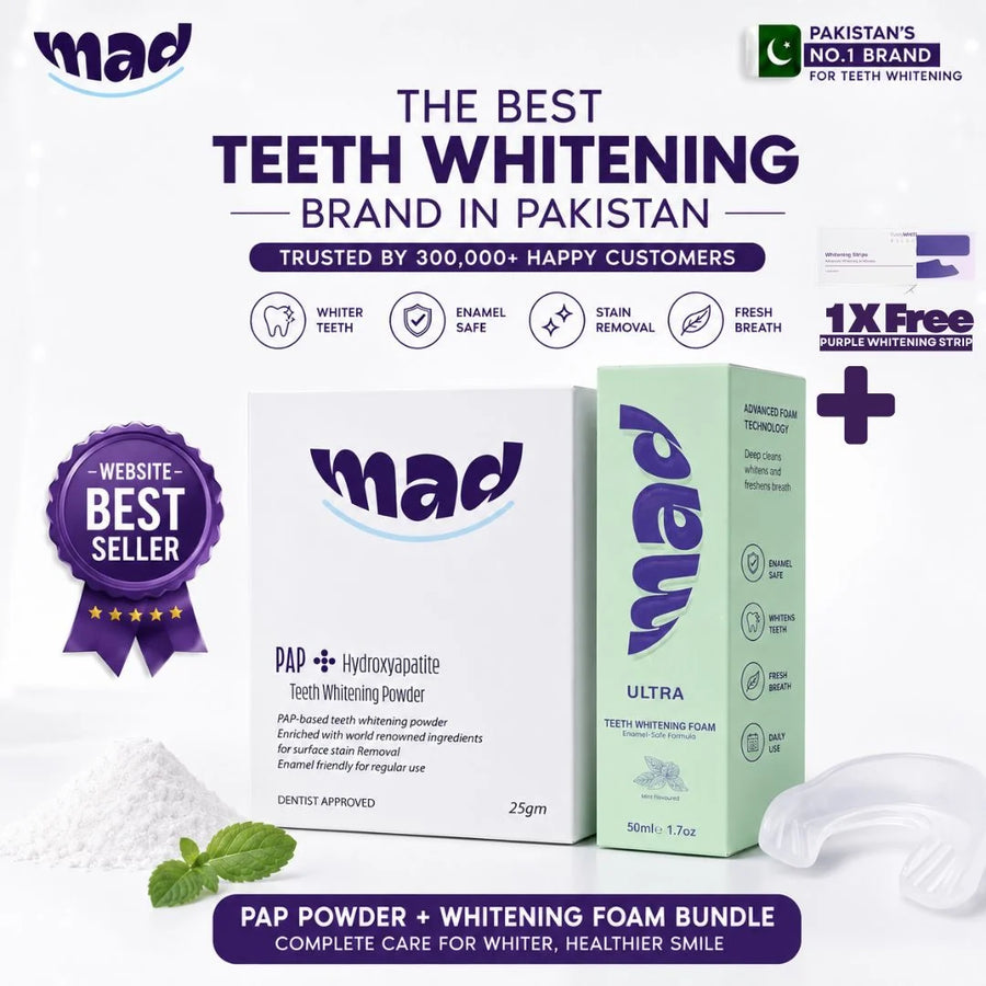 MAD PAP+ Teeth Whitening Bundle – Whitening Powder + Foam + FREE Purple Whitening Strip